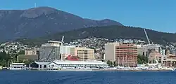 panorama of a coastal city.