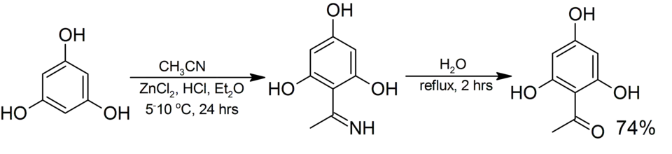 Hoesch reaction example, 1-(2,4,6-trihydroxyphenyl)ethanone from phloroglucinol