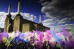 Holi festival in London, UK, near the Battersea Power Station