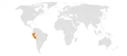 Map indicating locations of Holy See and Peru