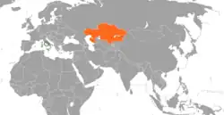 Map indicating locations of Holy See and Kazakhstan