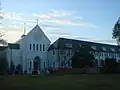 Church facade at daybreak