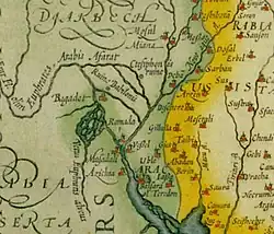 Baghdad (Begadet) on a 1636 map created by Jodocus Hondius