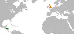 Map indicating locations of Honduras and United Kingdom