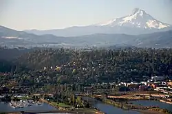Aerial photo of the city of Hood River