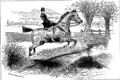 An illustration from the book Horsemanship for Women by Theodore Hoe Mead (1887). Women equestrians rode "side saddle", succeeding at challenging manoeuvres despite this sport handicap.