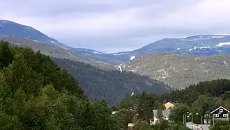 Hovet, in the province Viken. The Hivjufossen is visible in the central point of the picture.