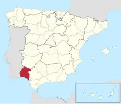 Map of Spain with Huelva highlighted