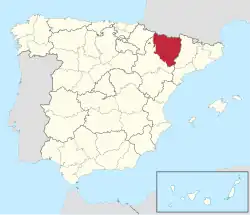 Map of Spain with Huesca/Uesca Province highlighted