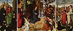 Portinari Altarpiece, Flemish painter Hugo van der Goes for the church of the hospital of Santa Maria Nuova in Florence in Italy, c. 1475.