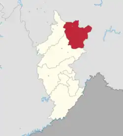 Location of Huinan County (red) in Tonghua (yellow)