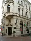 The corner building of Szerecsen pharmacy.