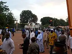 Ibrahim Boubacar Keita and entourage walking in a parade in Koutiala.