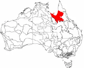 The interim Australian bioregions, with Gulf Plains in red