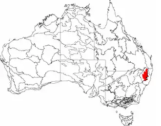 The interim Australian bioregions, with New England Tablelands in red.