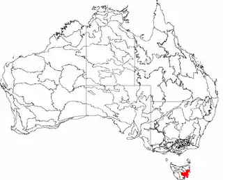 The interim Australian bioregions, with the Tasmanian South East in red