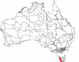 The interim Australian bioregions, with the Tasmanian West in red