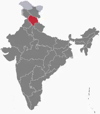 The map of India showing Himachal Pradesh