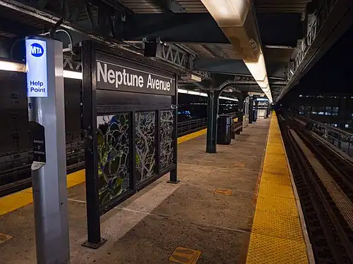 Neptune Avenue station on the New York City Subway is one example of an elevated island platform.