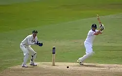 Ian Bell batting against Australia at Trent Bridge. Brad Haddin is keeping wicket.