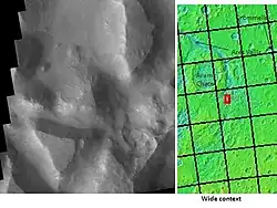 Iani Chaos, as seen by THEMIS. Sand from eroding mesas is covering brighter floor material. Click on image to see relationship of Iani Chaos to other local features.