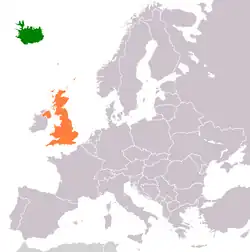 Map indicating locations of Iceland and United Kingdom