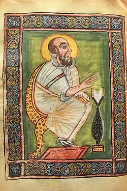 Image 51An Ethiopian illuminated Evangelist portrait of Mark the Evangelist, from the Ethiopian Garima Gospels, 6th century AD, Kingdom of Aksum (from History of painting)