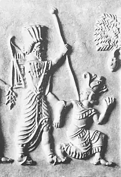 Closeup of the Zvenigorodsky seal, believed at least by one scholar to depict Artaxerxes I seizing Inaros.[1]