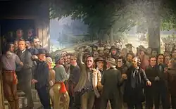 The Inception of the Birth of Oregon, 1923 by T. Gegoux, oil on canvas, 80 ins x 103 ins, exhibited at Visitor Center, Champoeg State Park, Oregon