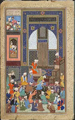 Sermon in a mosque. The central repentant appears to be Hoseyn Khan Shamlu.[2]