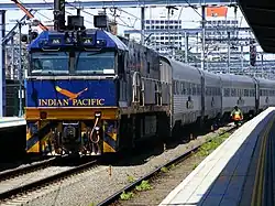 Indian Pacific liveried NR26 shunts at Central railway station, Sydney in January 2008