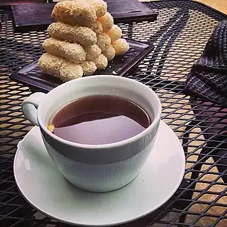 insam-cha (ginseng tea) and yugwa (rice puffs)