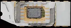 An Intel 4004 showing the silicon chip exposed