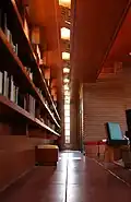 Living room bookshelves.