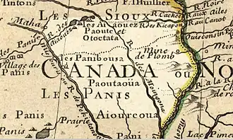 A 1798 map of Iowa showing many Native American tribes including the Pawnee, Ioway, Dakota, and Omaha