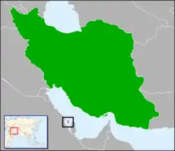 Map indicating locations of Bahrain and Iran