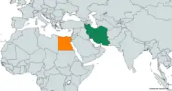 Map indicating locations of Iran and Egypt