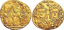 Leo III, Constantine V and Leo IV (left), with Constantine VI and Irene (right)