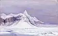 Hayes, who had received rudimentary instruction in draftsmanship from Church, made a watercolor sketch of Church's Peak (1861). 17.1&nbsp;cm ×&nbsp;26.7&nbsp;cm (6.7&nbsp;in ×&nbsp;10.5&nbsp;in). Olana State Historic Site, OL.1980.1894.[55]