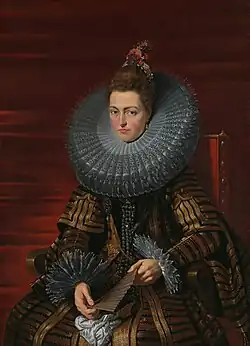 Image 38A French reinterpretation of Spanish fashion, with elaborate reticella ruff, 1609 (from History of clothing and textiles)