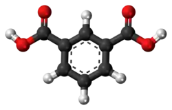 Ball-and-stick model of the isophthalic acid molecule