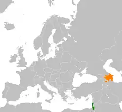 Map indicating locations of Israel and Azerbaijan