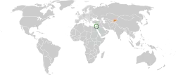 Map indicating locations of Israel and Kyrgyzstan