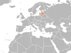 Map indicating locations of Israel and Latvia