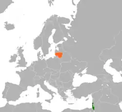 Map indicating locations of Israel and Lithuania