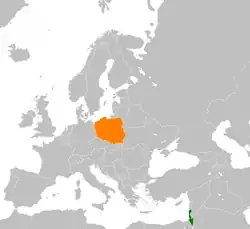 Map indicating locations of Israel and Poland