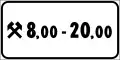 Timetable: the sign between the hours shown but only in working days[10] (represented by the two hammers crossed)