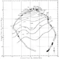 Nuclear fallout map of Mike test. Note that only upwind fallout was monitored.