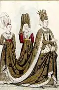 Isabeau of Bavaria with long ermine-lined train; c. late 14th century or early 15th century