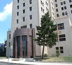 the lower part of an art deco building
